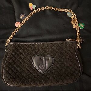 Juicy Couture Black Quilted Wristlet with Gold Chain